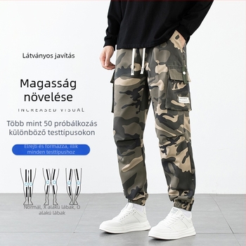 Férfi kamuflázt mintázatú munkás nadrág, egyenes szárú, magas derék, plusz méret, fiatalos stílus