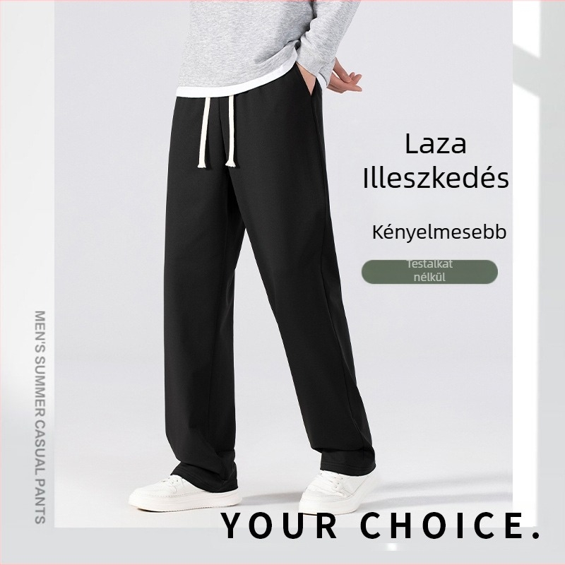 Férfi casual nadrág – fiatalos stílus, egyenes szabás, magas derekú, tavaszi modell, bambuszrost