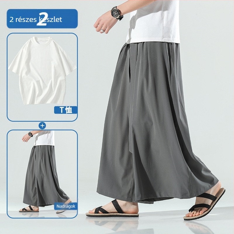 Férfi casual nadrág kínai stílusban, egyenes szabás, cropped hossz, középmagas derekú