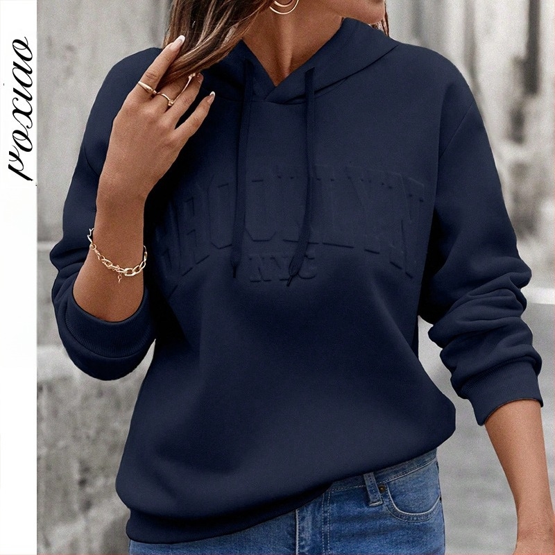 Női kapucnis pulóver, japán-koreai lazább stílus, poliészter ≥95%, hosszú ujjú, téli szezon 2024