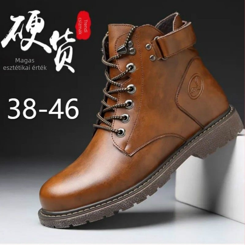 Férfi Martin bakancs téli, kerek orrú, felső rész mikrovlákból, talp gumiból, talpbetét PU