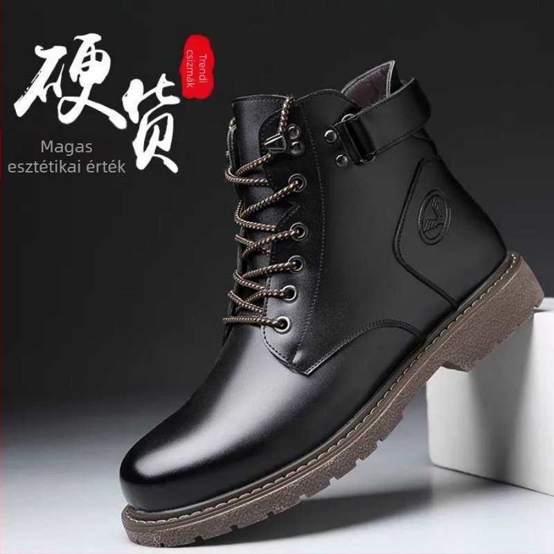 Férfi Martin bakancs téli, kerek orrú, felső rész mikrovlákból, talp gumiból, talpbetét PU