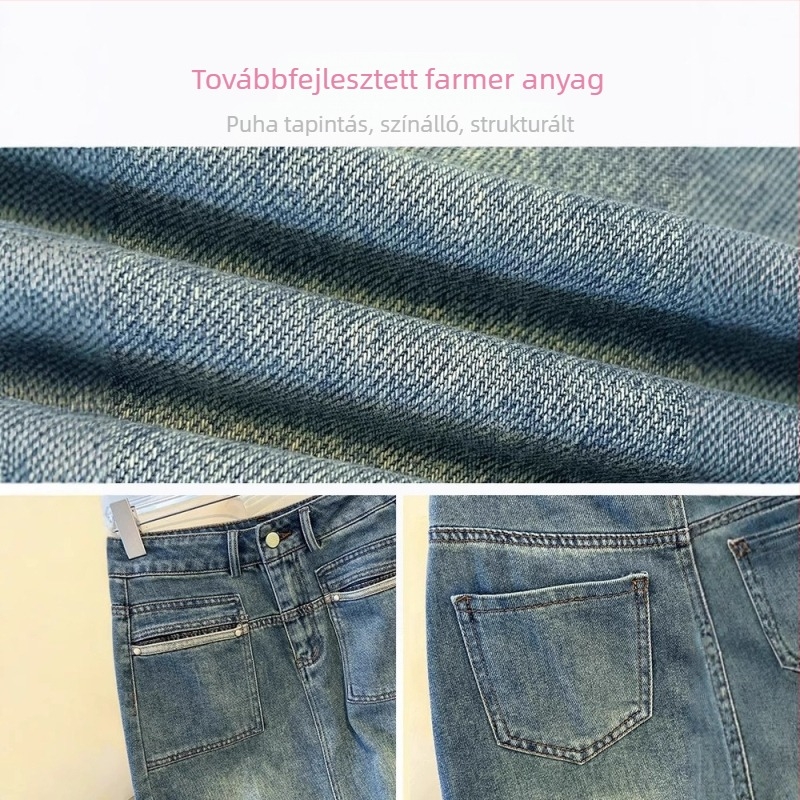 Retro denim midi szoknya nőknek, magas derekú, középméretű hossz, nyár 2026, A-vonalú fazon