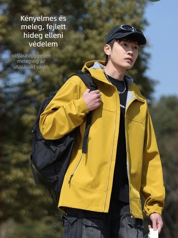 Soft shell kardigán kabát – vízálló, szélálló, lélegző, hőszigetelt, kapucnis; uniszex