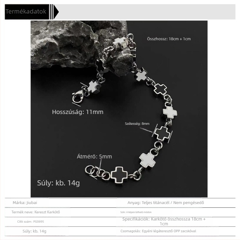 Jiubai titánacél geometriai kereszt karkötő, uniszex, polírozott felület, 14,5 g