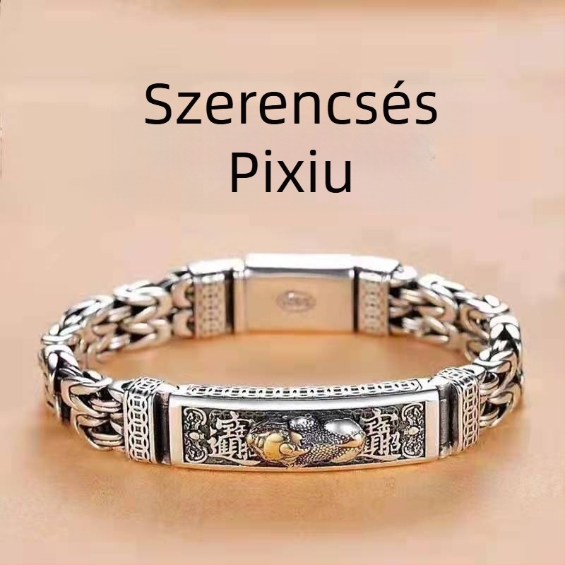 Pixiu karkötő dupla lánccal, uniszex, retro stílusú, talizmán a vagyon számára (Anyag: réz/plasztik; Felületkezelés: elektroplattolás; Dizájn: Pixiu (állat); Lánc: dupla)