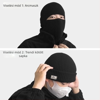 Kerékpáros balaclava: szélvédett, meleg, vastag kötésű kapucni fülvédővel, uniszex, poliészter
