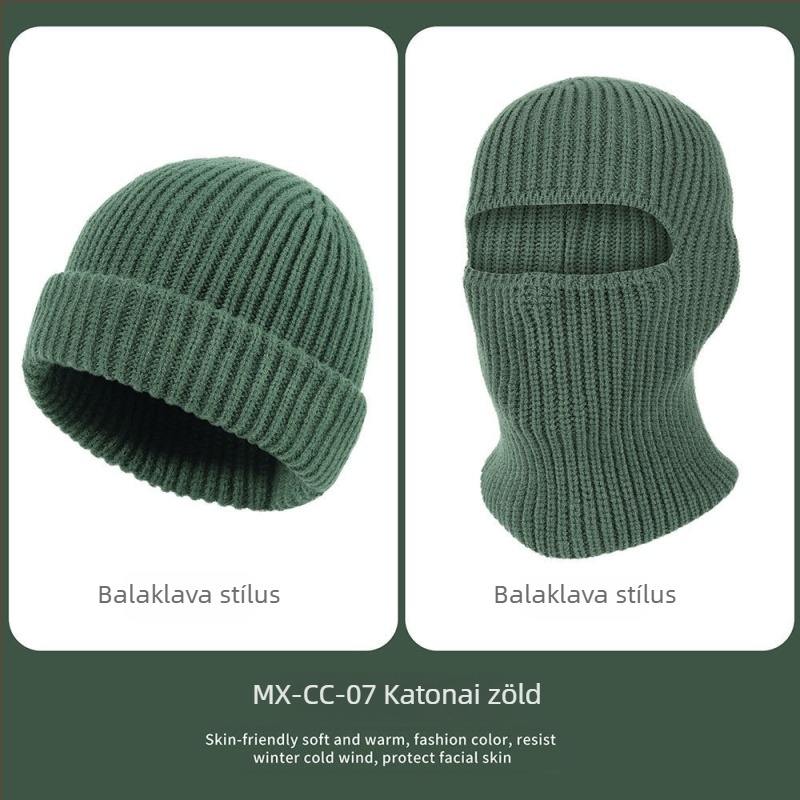 Kerékpáros balaclava: szélvédett, meleg, vastag kötésű kapucni fülvédővel, uniszex, poliészter