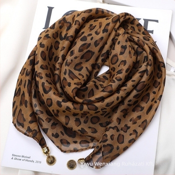 Női leopárdmintás chiffon kendő, négyzet alakú, tavaszi divat, poliészter chiffon
