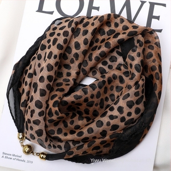 Női leopárdmintás chiffon kendő, négyzet alakú, tavaszi divat, poliészter chiffon