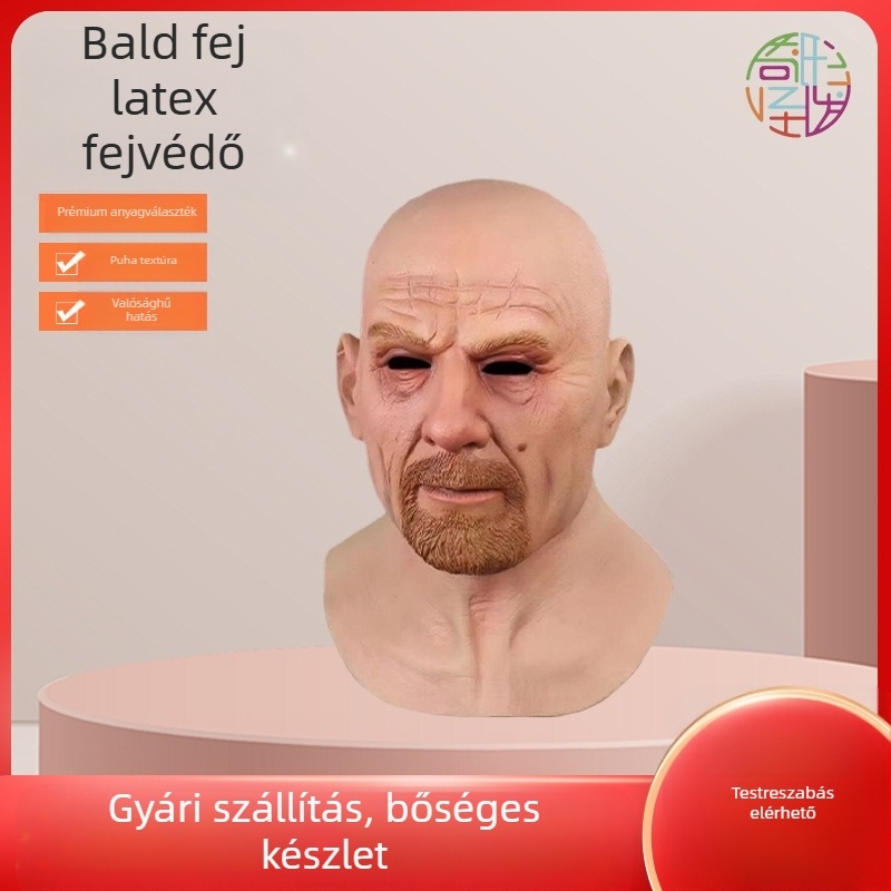 Latex teljes arcú kopasz öregember maszk DIY - Halloween jelmezhez