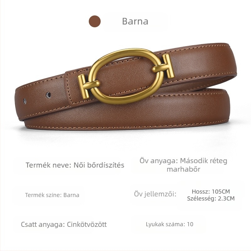 Női valódi bőrből készült öv ötvözetű lemezcsattal, 2–4 cm szélesség, dombornyomott felület, retro minimalist stílus