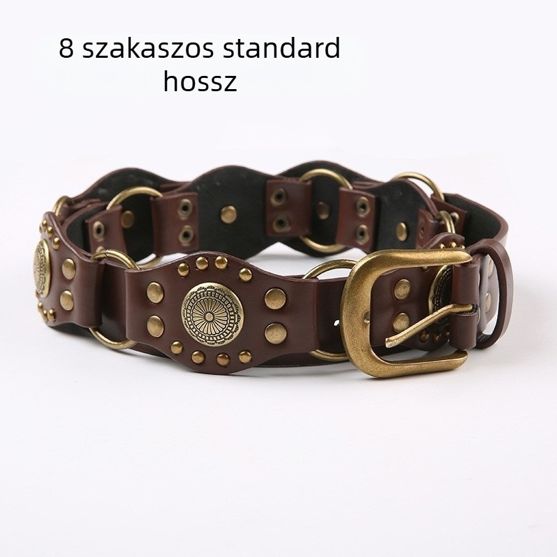 Nagy széles női öv punk stílusú szegecs- és eyelet díszítéssel, műbőr, ötvözet csattal, pin zár, szélesség 2–4 cm