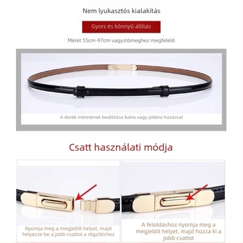 Női vékony bőr deréköv, sokoldalú és egyszerű dizájn (Anyag: valódi bőr; Bőr típusa: első osztályú marhabőr; Csatt: ötvözet; Zárás: csat; Sezon: 2024 nyár; Stílus: sokoldalú, egyszerű)