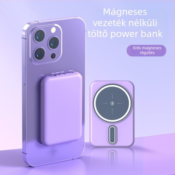 MagSafe mágneses vezeték nélküli power bank, 5000mAh, 10W gyors töltés, QC4.0, polimer lítium‑ion cella