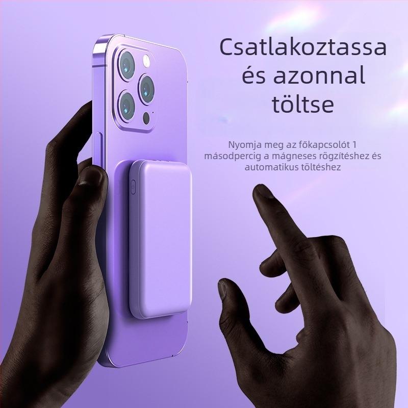 MagSafe mágneses vezeték nélküli power bank, 5000mAh, 10W gyors töltés, QC4.0, polimer lítium‑ion cella