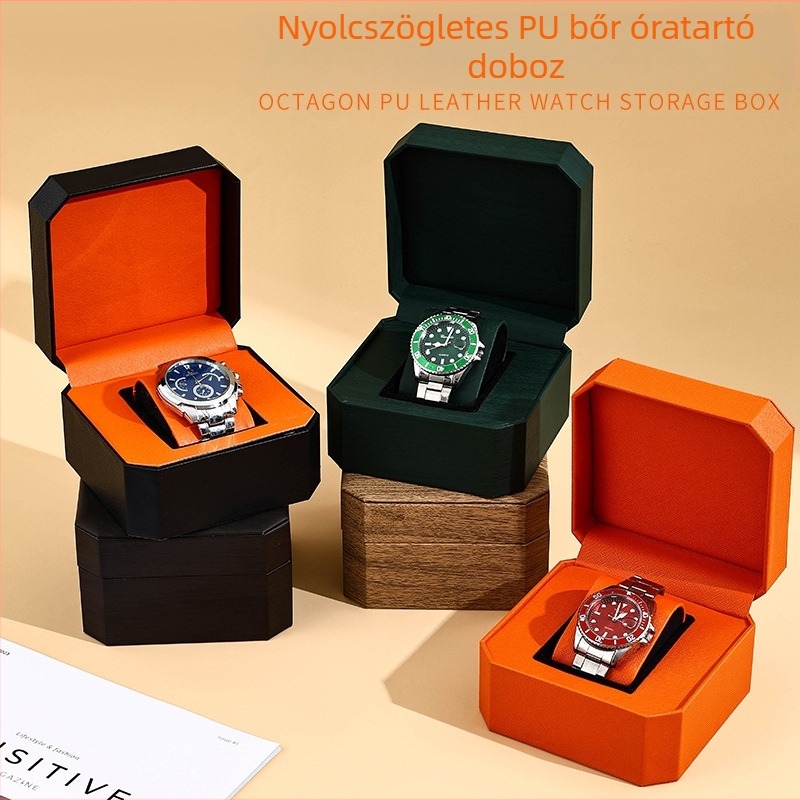 Haopai nyolcszögletű PU bőr óradoboz, órák csomagolására szolgáló doboz, csomagoló doboz, luxus ajándékcsomagolás