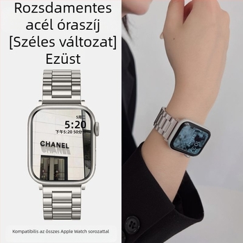 Rozsdamentes acél Apple Watch-hoz szíj, három gyöngyös dizájnal, Starlight színben, divatos és tartós