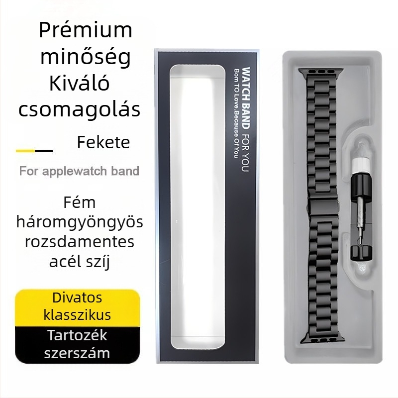Rozsdamentes acél Apple Watch-hoz szíj, három gyöngyös dizájnal, Starlight színben, divatos és tartós