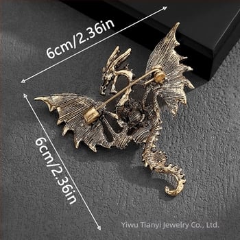 Ötvözetből készült bross, gyémántokkal kirakott, repülő sárkányos rajzfilm motívum, uniszex, divatos kiegészítő