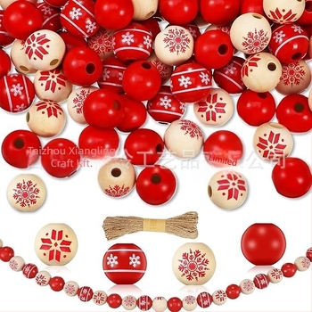 Fából készült gyöngyök karácsonyi díszítéshez — természetes fa gyöngyök, kör alakú, kézműves kivitel