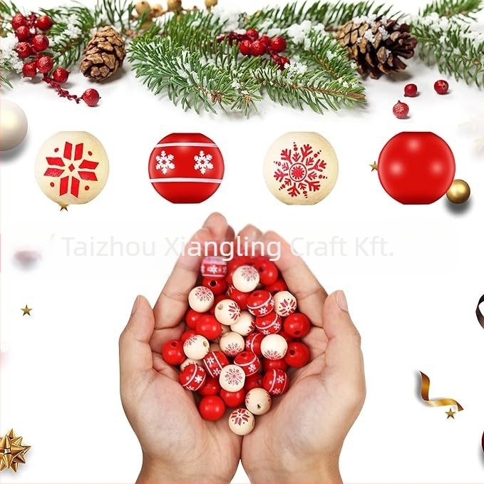 Fából készült gyöngyök karácsonyi díszítéshez — természetes fa gyöngyök, kör alakú, kézműves kivitel
