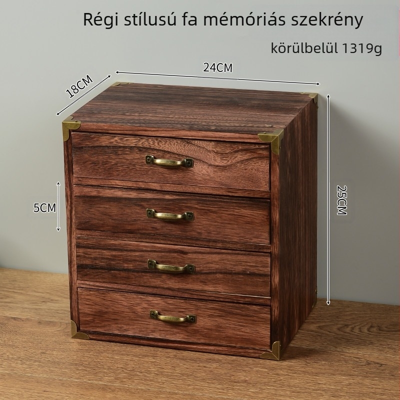 Íróasztali tároló doboz - fából készült, porvédett, csíkos mintázat, 1 L kapacitás, új kínai stílus