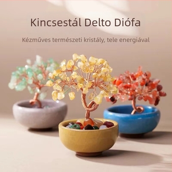 Kristály pénzfa asztali dísz, citrin kristályból, Fa az Élet Fája, kézzel készített, kínai stílus