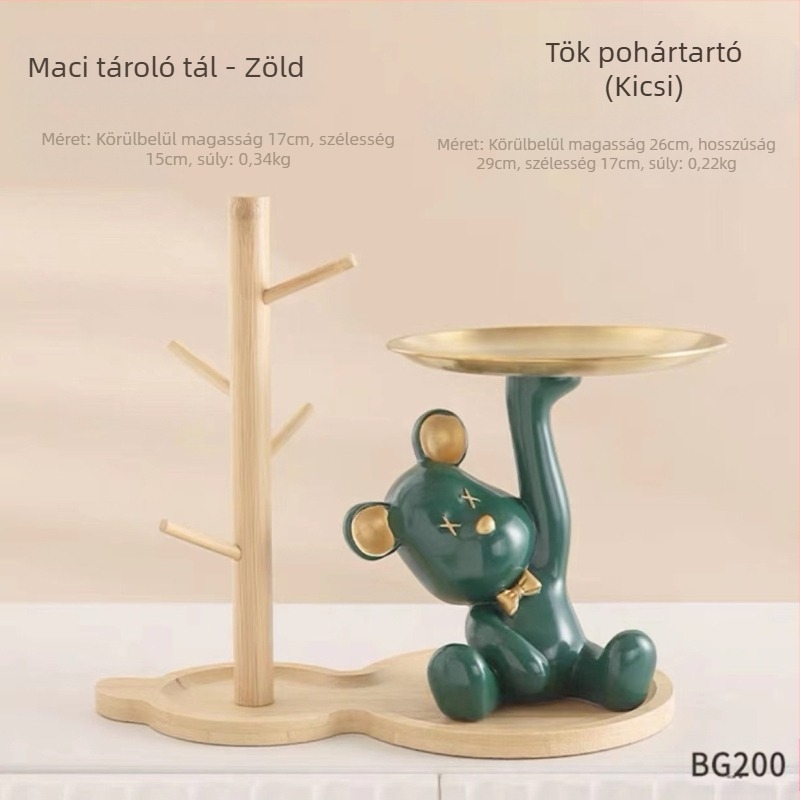 Medve témájú műgyanta asztali tál-dísz, nappaliba és tároláshoz