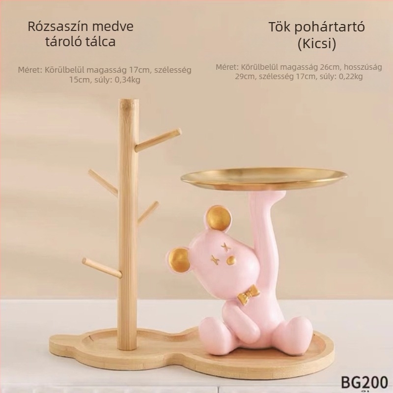 Medve témájú műgyanta asztali tál-dísz, nappaliba és tároláshoz