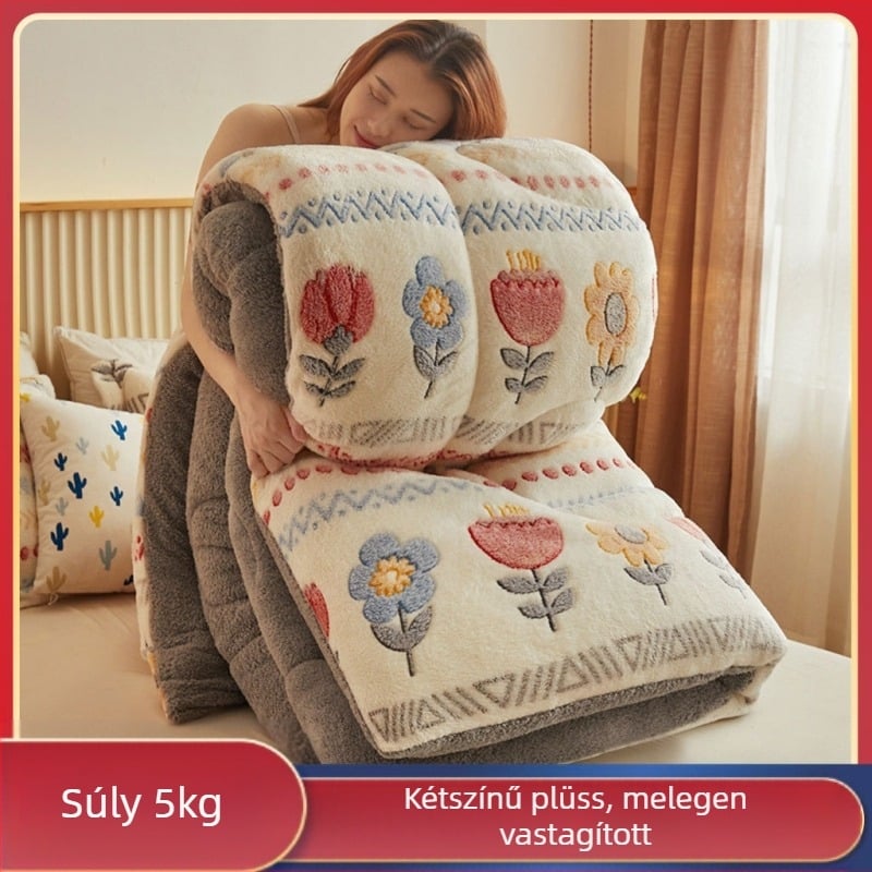 Téli kétoldalas báránybőr velúr paplan, Snowflake és Milk Velvet mintázat, 3,5–4 kg, töltet: kémiai rost, testreszabás elérhető