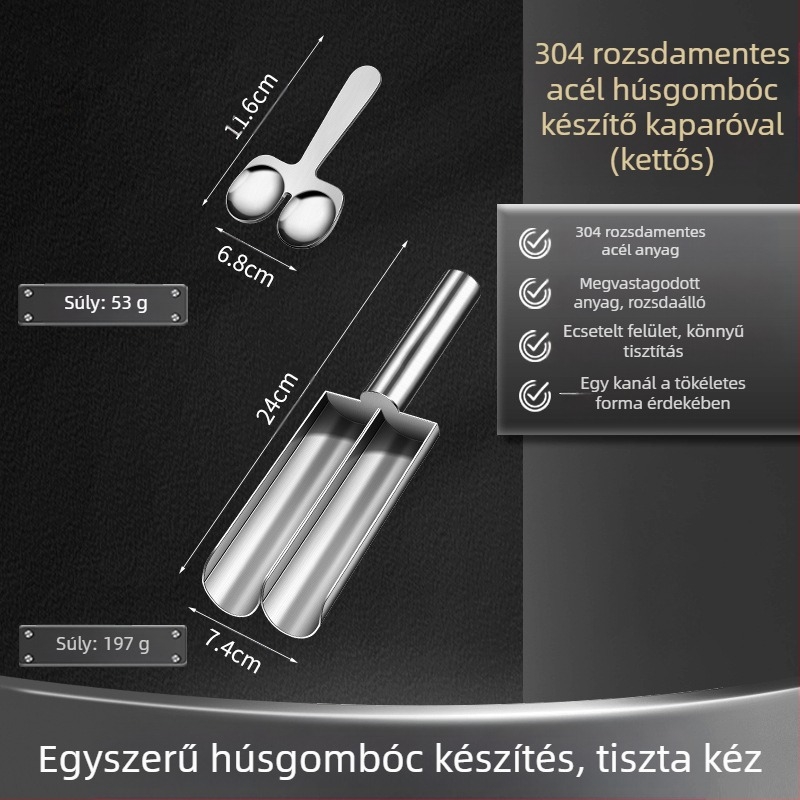 Wogang 3 részes, 304 rozsdamentes acélból készült húsgombóc-készítő készlet otthoni használatra; formák halgombóchoz, garnéla-gombóchoz és rizsgombócokhoz; modern, minimalist design; piacra került 2023-ban