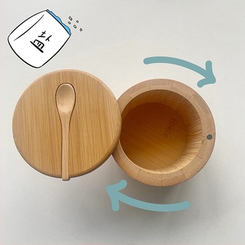 Bambusz fűszeres üveg kanállal és sótartóval, konyhai tároló doboz forgó mágneses fedővel, logó nyomtatása lehetséges
