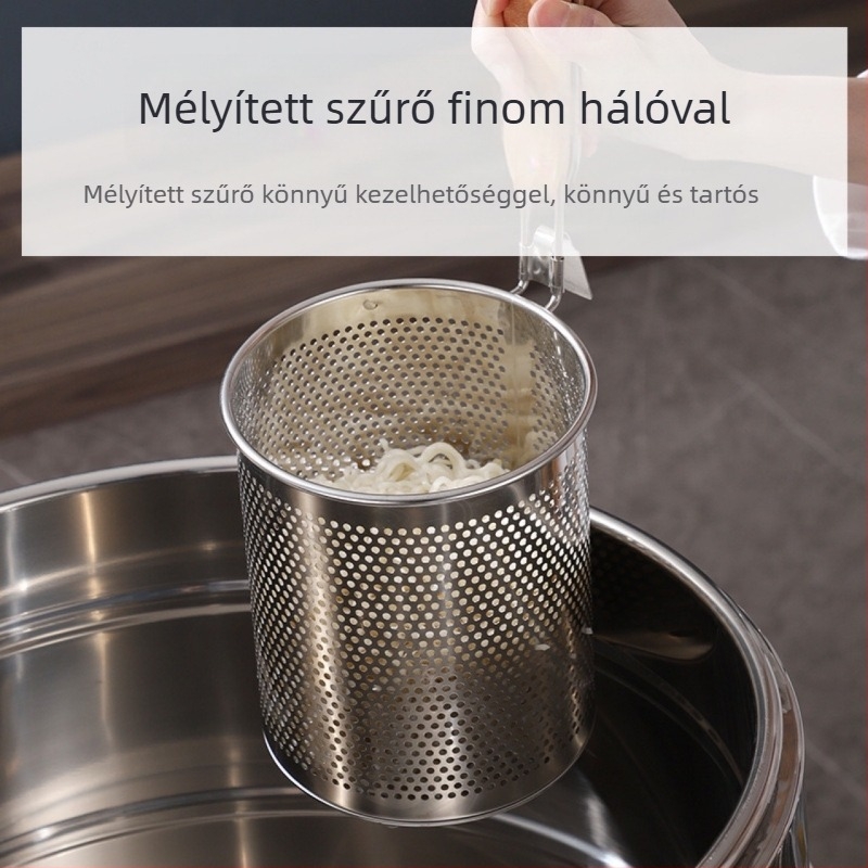 Rozsdamentes acél serpenyőkosár és tészta szűrő – csúszásmentes, égés elleni védelem, modern egyszerű stílus