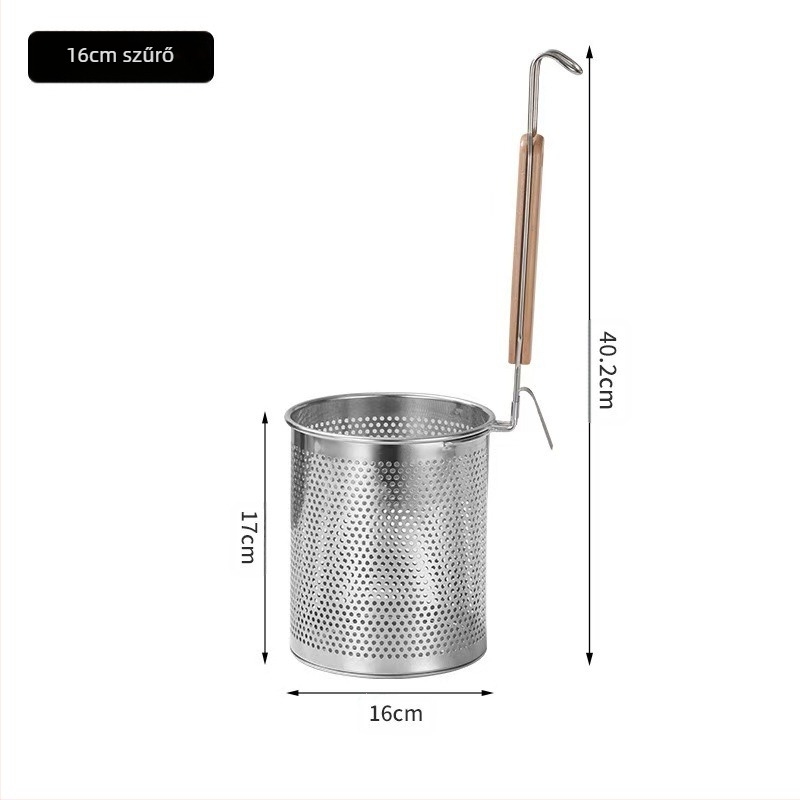 Rozsdamentes acél serpenyőkosár és tészta szűrő – csúszásmentes, égés elleni védelem, modern egyszerű stílus