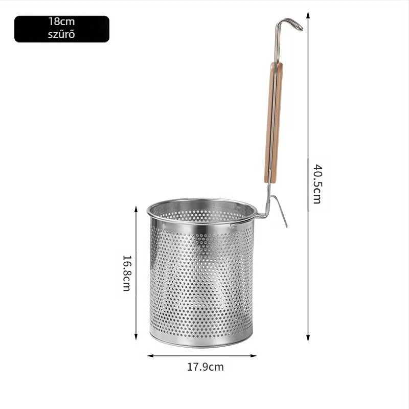 Rozsdamentes acél serpenyőkosár és tészta szűrő – csúszásmentes, égés elleni védelem, modern egyszerű stílus