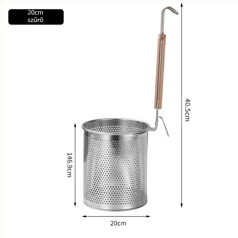 Rozsdamentes acél serpenyőkosár és tészta szűrő – csúszásmentes, égés elleni védelem, modern egyszerű stílus
