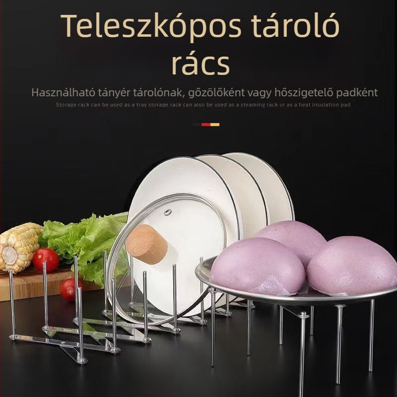 Rozsdamentes acél teleszkópos állítható edényállvány – összecsukható, többfunkciós