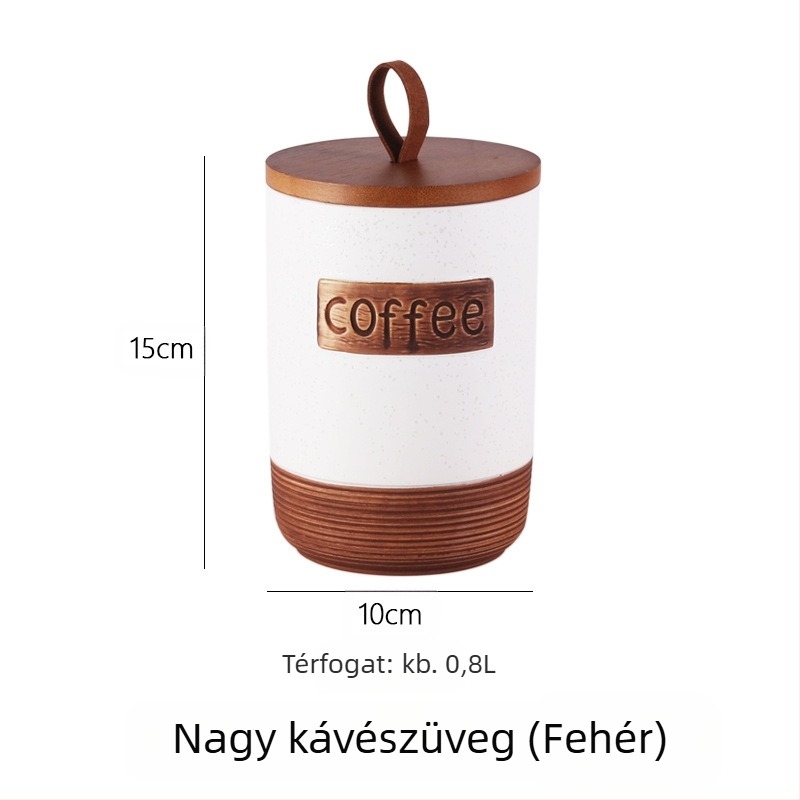 Kerámiából készült kávébab tároló zárható, nedvesség- és porálló, 800–1000 ml kapacitás, élelmiszer-minőség, kör alak, testreszabható