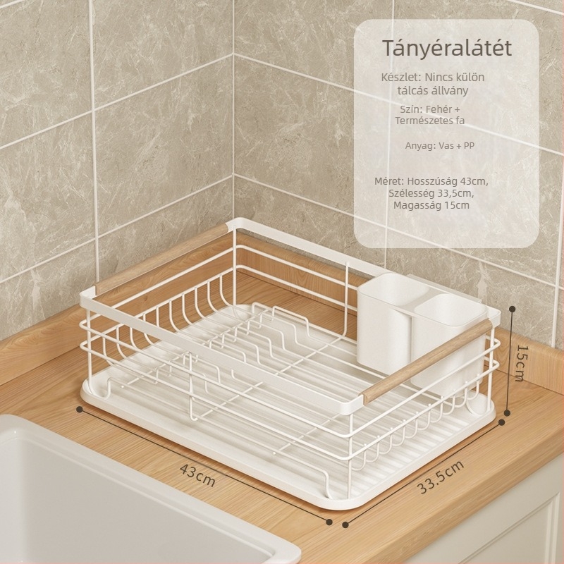 Konyhai lefolyó tálcás állvány – vasdrót anyag, modern minimalista stílus, mosogató alatti tároló, alkalmas tálakhoz és evőeszközökhöz