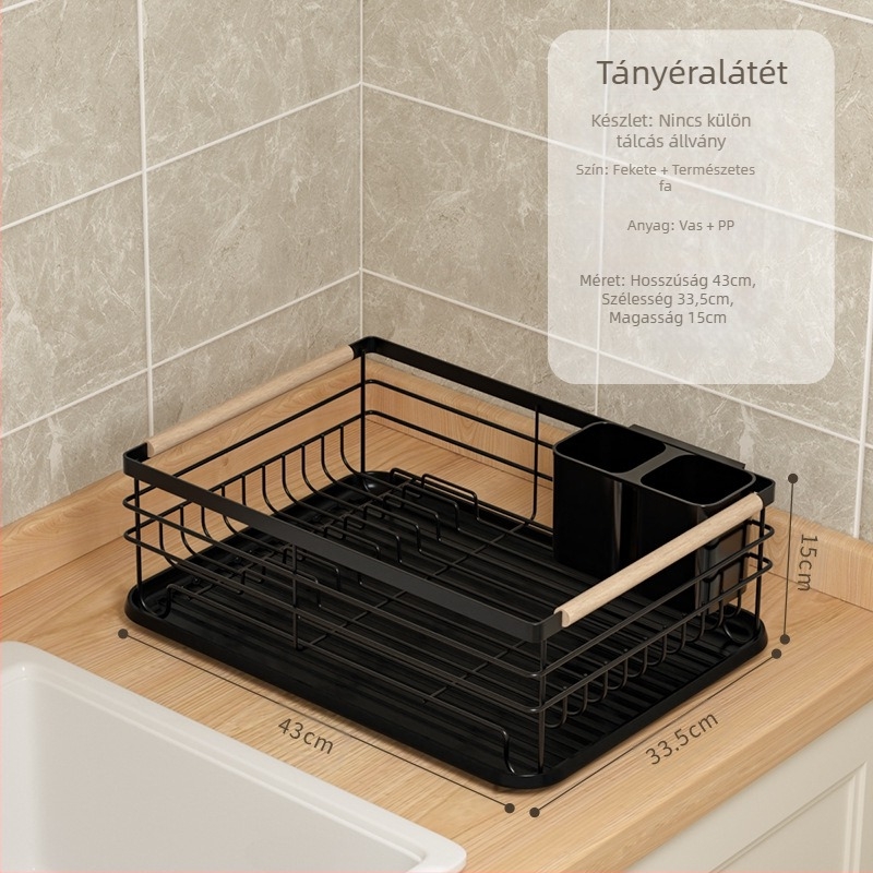 Konyhai lefolyó tálcás állvány – vasdrót anyag, modern minimalista stílus, mosogató alatti tároló, alkalmas tálakhoz és evőeszközökhöz