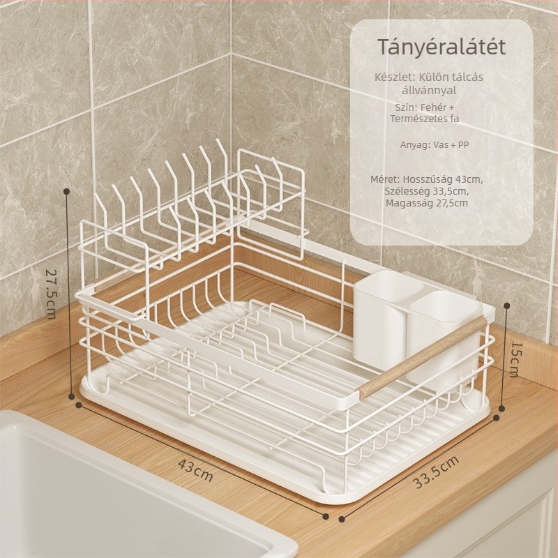 Konyhai lefolyó tálcás állvány – vasdrót anyag, modern minimalista stílus, mosogató alatti tároló, alkalmas tálakhoz és evőeszközökhöz