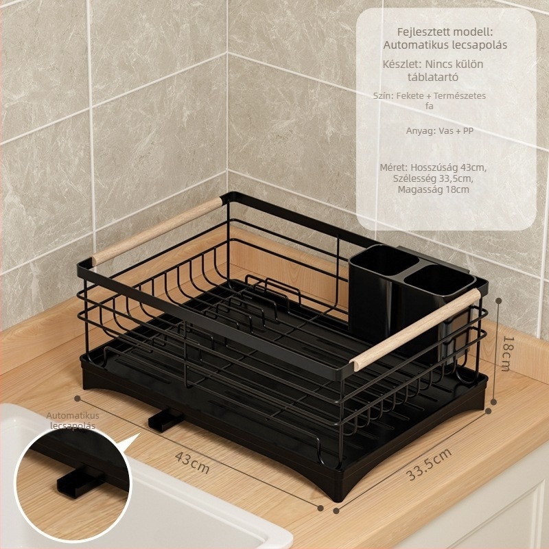 Konyhai lefolyó tálcás állvány – vasdrót anyag, modern minimalista stílus, mosogató alatti tároló, alkalmas tálakhoz és evőeszközökhöz
