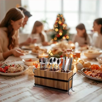 Fából készült háromrekeszes asztali rendszerező edényekhez и sminkecsetekhez, összecsukható, egyszerű modern dizájn