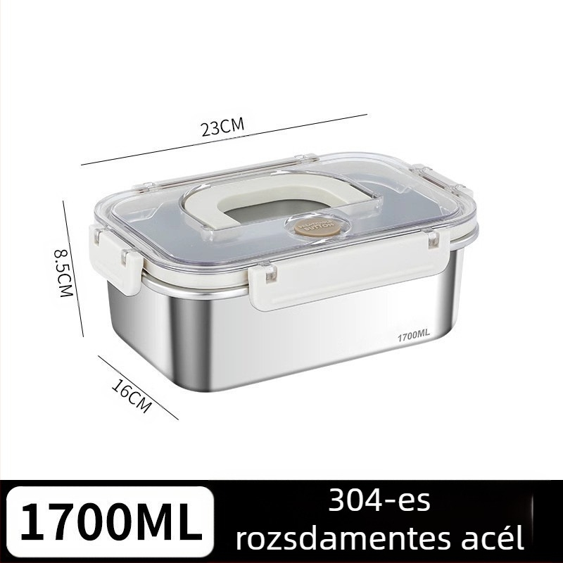 Hosszúkás téglalapú 316 rozsdamentes acél ebédes doboz, élelmiszer-minőségű, zárható fedővel, hordozható, 800–1000 ml