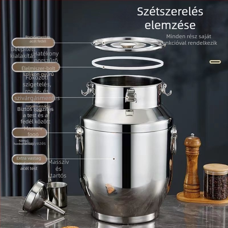 Rozsdamentes acél zárható tartály vastag falú kivitelben, koreai stílus, kapacitás 3,1–4 L