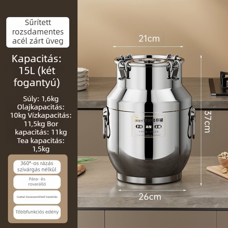 Rozsdamentes acél zárható tartály vastag falú kivitelben, koreai stílus, kapacitás 3,1–4 L