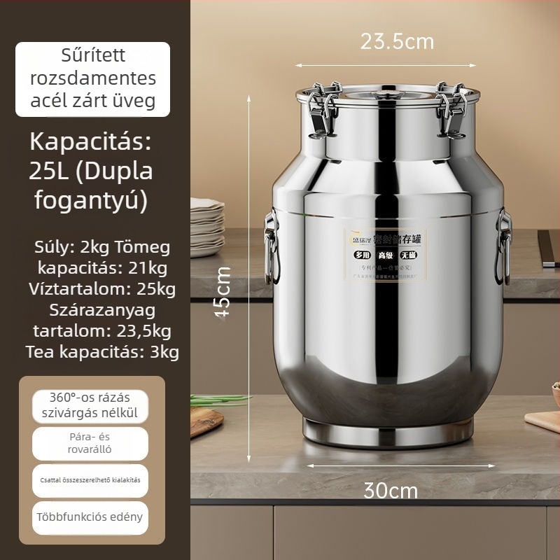Rozsdamentes acél zárható tartály vastag falú kivitelben, koreai stílus, kapacitás 3,1–4 L