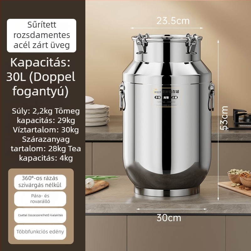 Rozsdamentes acél zárható tartály vastag falú kivitelben, koreai stílus, kapacitás 3,1–4 L