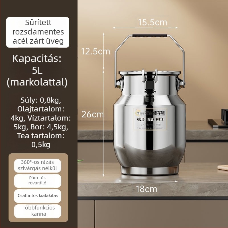 Rozsdamentes acél zárható tartály vastag falú kivitelben, koreai stílus, kapacitás 3,1–4 L